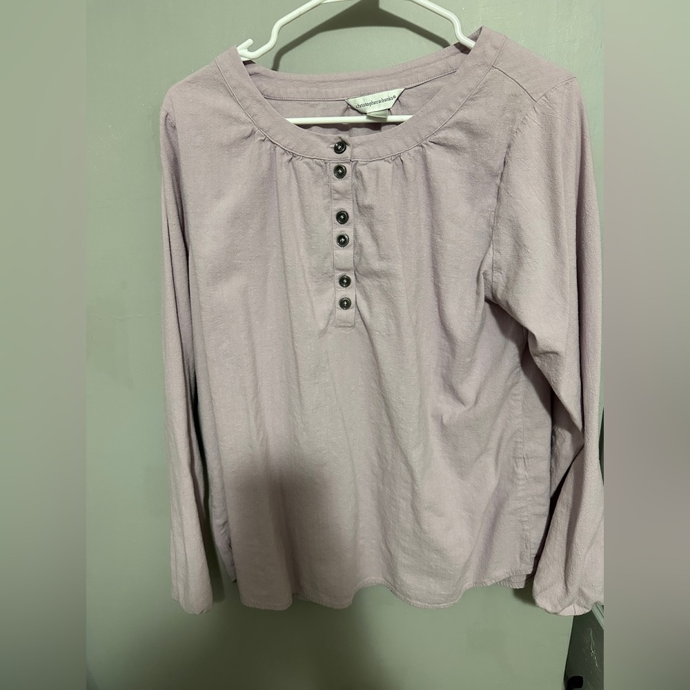Christopher & Banks Lavender Henley Long Sleeve Top With Elastic At Wrists Large